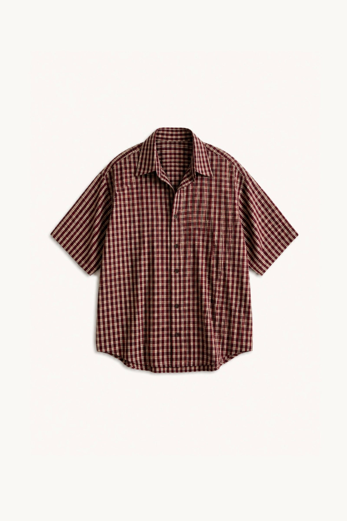 Camisa Manga Corta - Cuadriculada Bordo