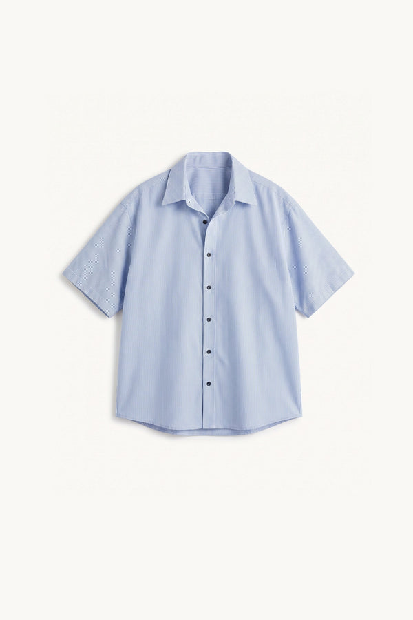 Camisa Manga Corta - Rayada Celeste