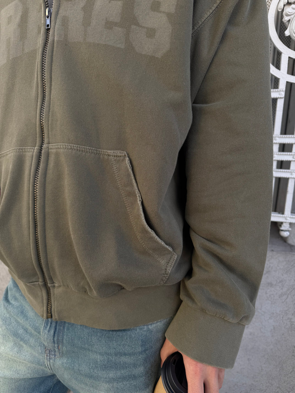 Hoodie Zip Washed - Verde