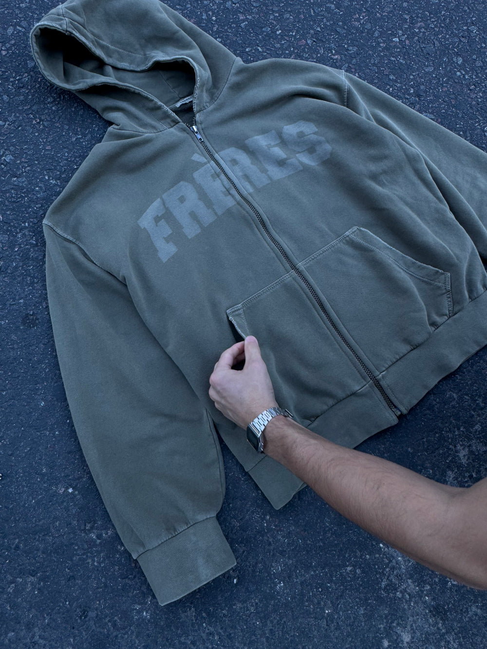 Hoodie Zip Washed - Verde