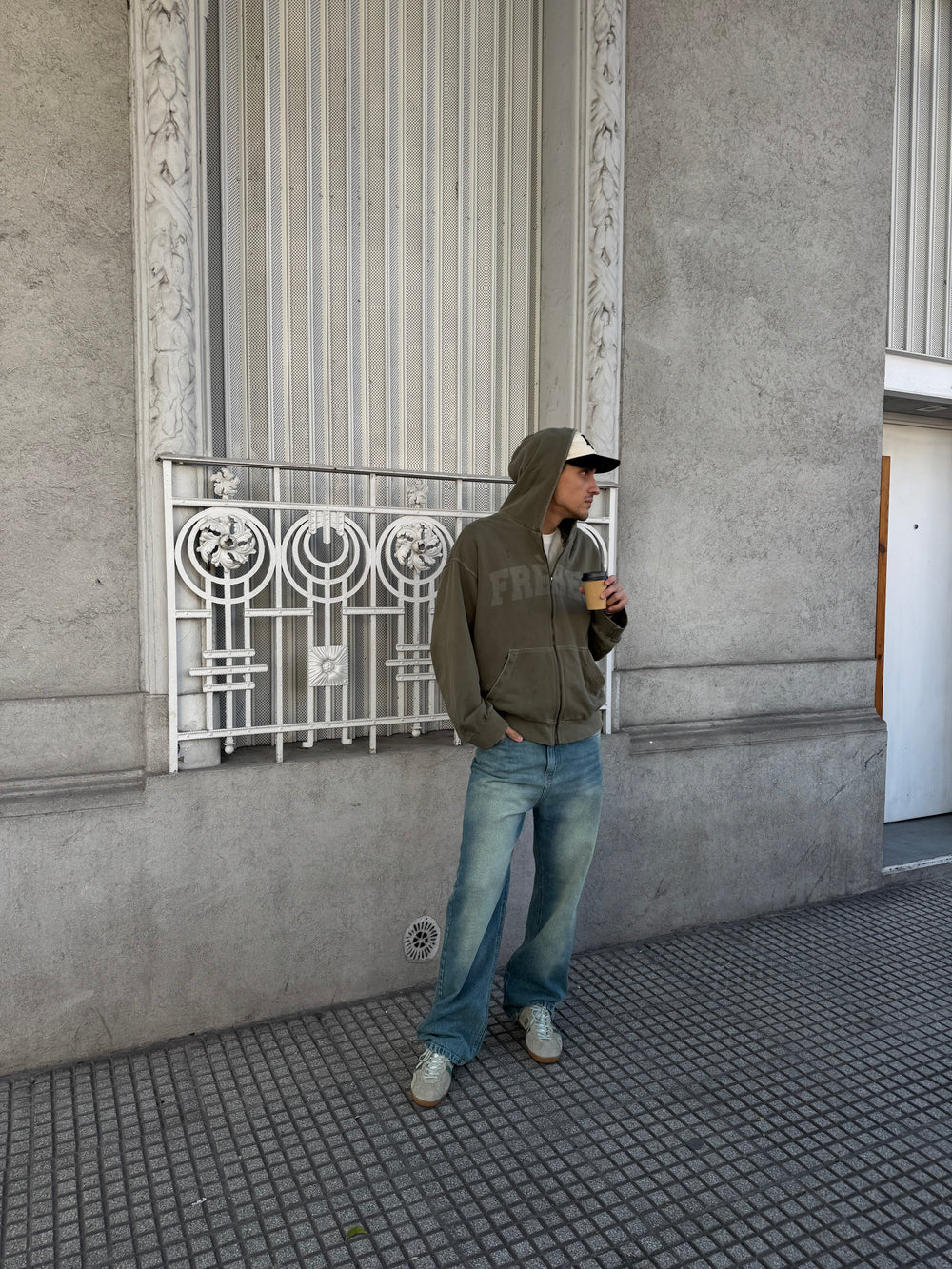 Hoodie Zip Washed - Verde