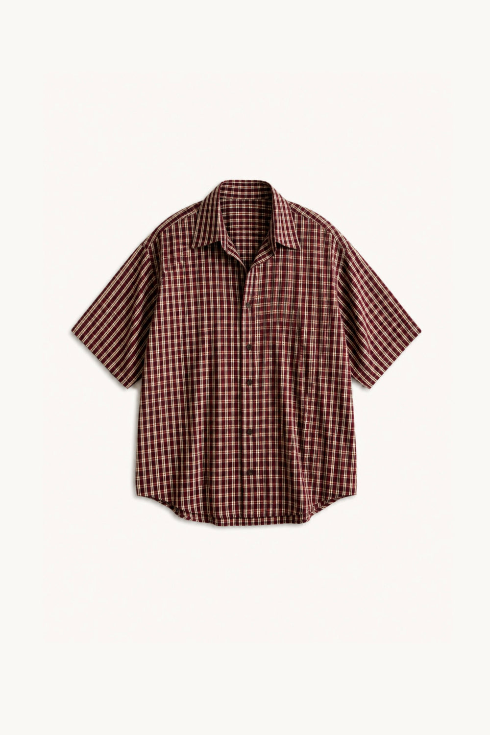 Camisa Manga Corta - Cuadriculada Bordo