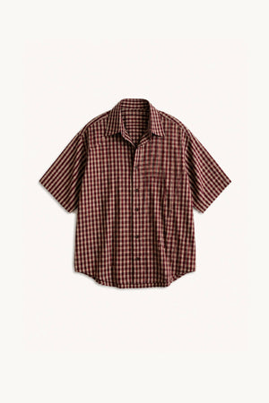 Camisa Manga Corta - Cuadriculada Bordo