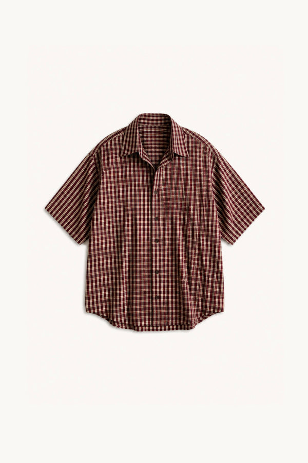 Camisa Manga Corta - Cuadriculada Bordo