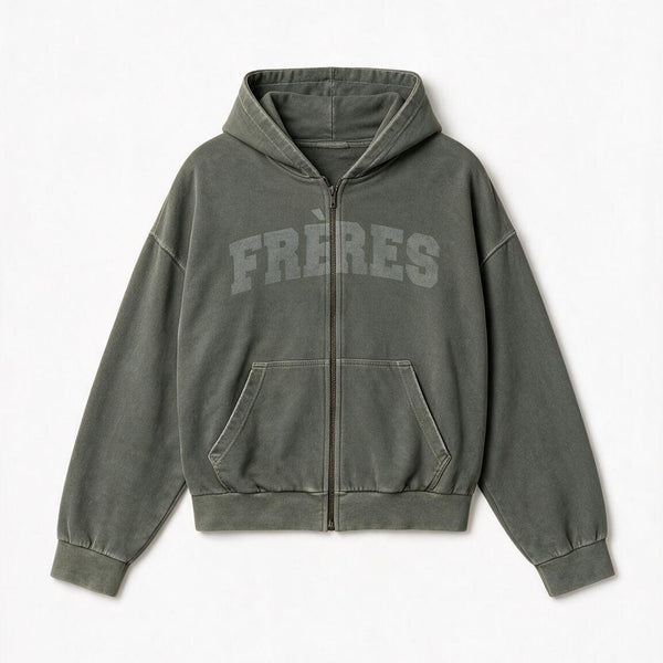 Campera Zip Washed - Verde