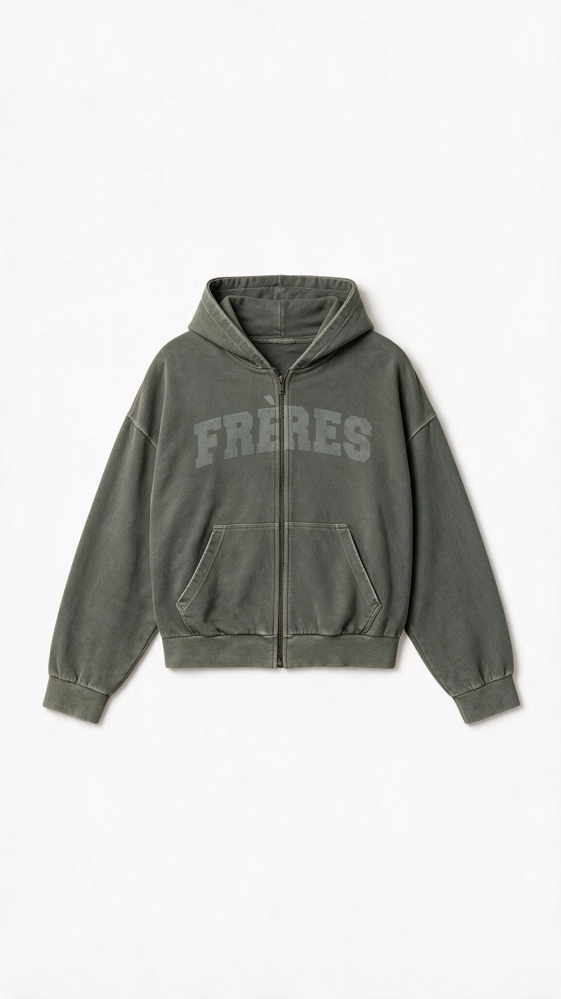 Hoodie Zip Washed - Verde