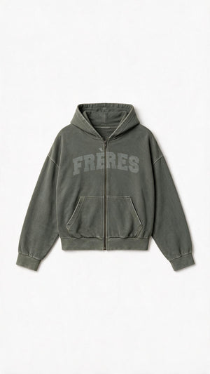 Hoodie Zip Washed - Verde