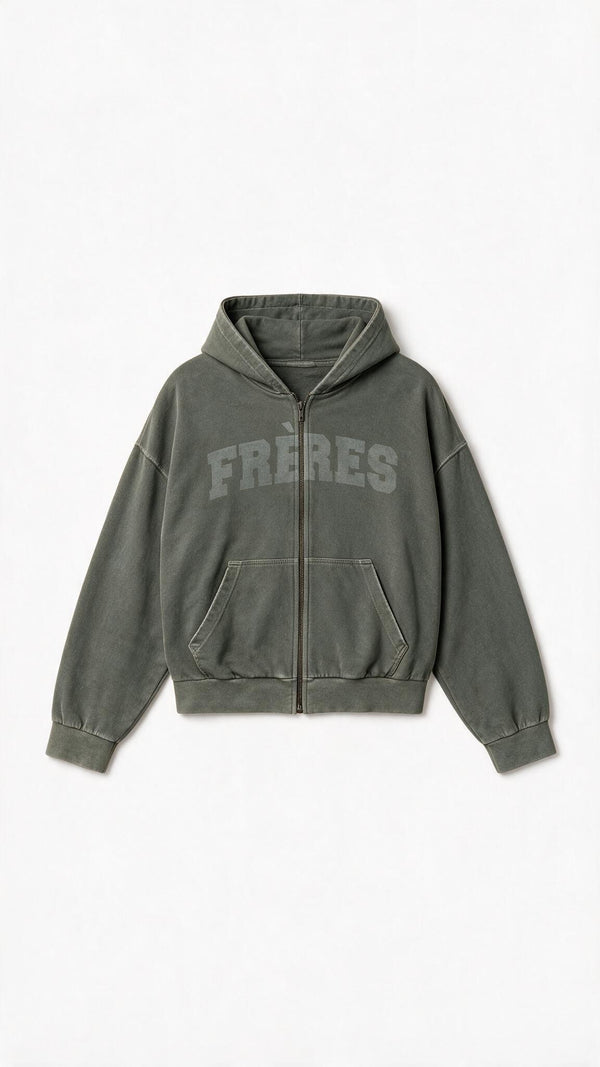 Hoodie Zip Washed - Verde