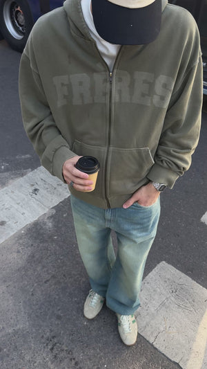Hoodie Zip Washed - Verde
